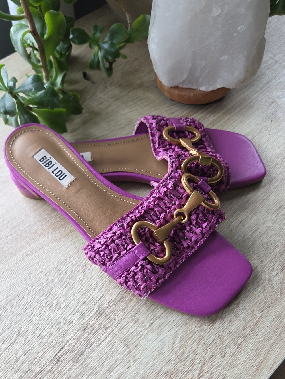 Bibilou EDNA Braided Slide Sandals with Gold Hardware